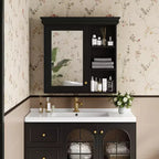 Botiquín rectangular FAMYYT de 76 cm de ancho x 71 cm de alto de MDF con espejo, estante ajustable, bisagras de cierre suave, estantes abiertos