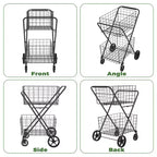 GDFStudio Salta - Carrito de compras plegable de 2 niveles con cestas extraíbles y ruedas giratorias 360