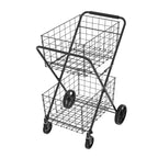GDFStudio Salta - Carrito de compras plegable de 2 niveles con cestas extraíbles y ruedas giratorias 360