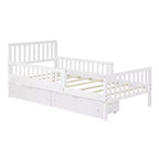 Cama de plataforma de madera con barandillas para niños, estructura de cama de plataforma de madera con 2 cajones de almacenamiento