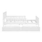 Cama de plataforma de madera con barandillas para niños, estructura de cama de plataforma de madera con 2 cajones de almacenamiento
