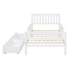 Cama de plataforma de madera con barandillas para niños, estructura de cama de plataforma de madera con 2 cajones de almacenamiento