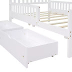 Cama de plataforma de madera con barandillas para niños, estructura de cama de plataforma de madera con 2 cajones de almacenamiento