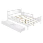 Cama de plataforma de madera con barandillas para niños, estructura de cama de plataforma de madera con 2 cajones de almacenamiento