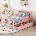 Wood Platform Bed with Guardrails for Kids, Wood Platform Bed Frame with 2 Storage Drawers