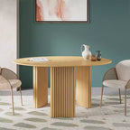 PexFix Mesa de Comedor Redonda Moderna de 60" con Patas Cilíndricas Rayadas, Mesa de Cocina de Madera Maciza con Almohadillas Antirrayas para Comedor y Barra de Cocina en Natural