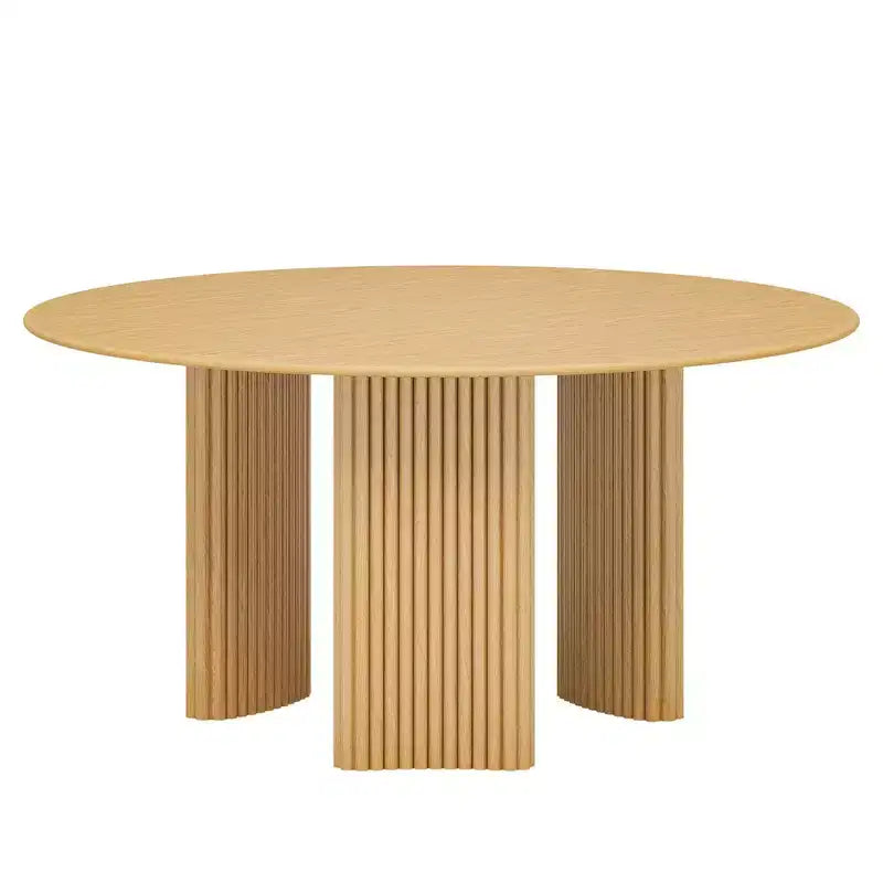 PexFix Mesa de Comedor Redonda Moderna de 60" con Patas Cilíndricas Rayadas, Mesa de Cocina de Madera Maciza con Almohadillas Antirrayas para Comedor y Barra de Cocina en Natural