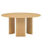 PexFix Mesa de Comedor Redonda Moderna de 60" con Patas Cilíndricas Rayadas, Mesa de Cocina de Madera Maciza con Almohadillas Antirrayas para Comedor y Barra de Cocina en Natural