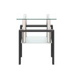 Mesa de centro cuadrada de cristal de 2 niveles con estante de almacenamiento, mesa de té moderna para sala de estar u oficina