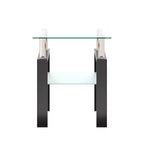 Mesa de centro cuadrada de cristal de 2 niveles con estante de almacenamiento, mesa de té moderna para sala de estar u oficina