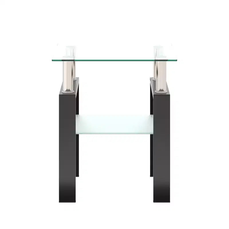 Mesa de centro cuadrada de cristal de 2 niveles con estante de almacenamiento, mesa de té moderna para sala de estar u oficina