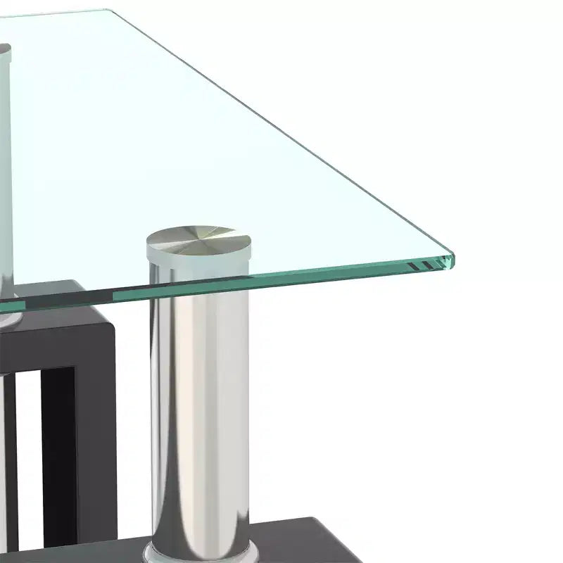 Mesa de centro cuadrada de cristal de 2 niveles con estante de almacenamiento, mesa de té moderna para sala de estar u oficina