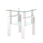 Mesa de centro cuadrada de cristal de 2 niveles con estante de almacenamiento, mesa de té moderna para sala de estar u oficina