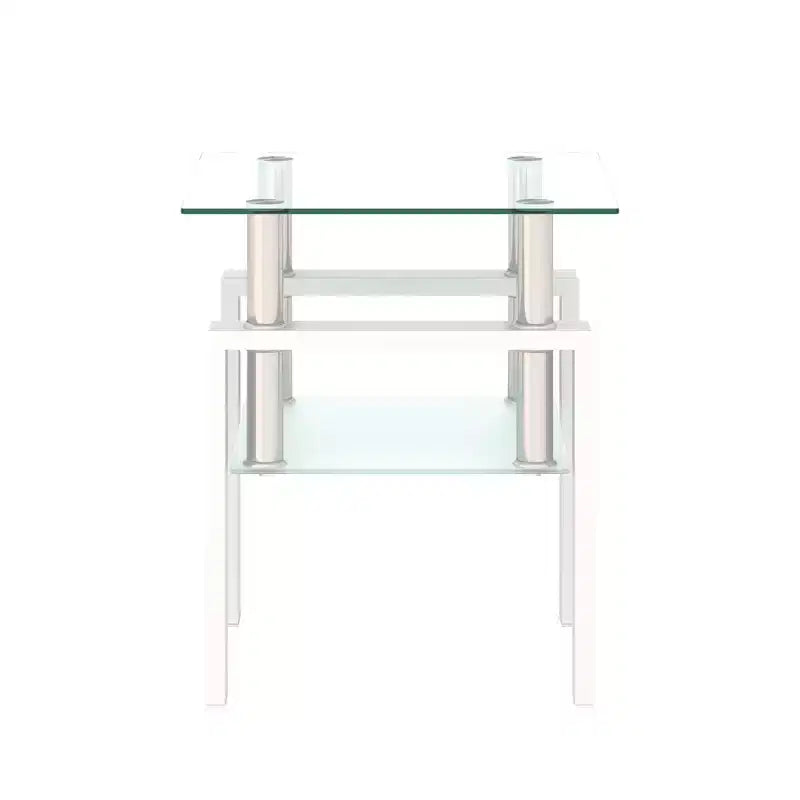 Mesa de centro cuadrada de cristal de 2 niveles con estante de almacenamiento, mesa de té moderna para sala de estar u oficina