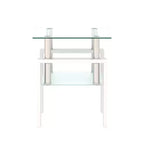 Mesa de centro cuadrada de cristal de 2 niveles con estante de almacenamiento, mesa de té moderna para sala de estar u oficina