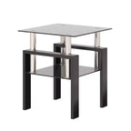 Mesa de centro cuadrada de cristal de 2 niveles con estante de almacenamiento, mesa de té moderna para sala de estar u oficina