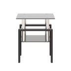 Mesa de centro cuadrada de cristal de 2 niveles con estante de almacenamiento, mesa de té moderna para sala de estar u oficina