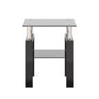 Mesa de centro cuadrada de cristal de 2 niveles con estante de almacenamiento, mesa de té moderna para sala de estar u oficina