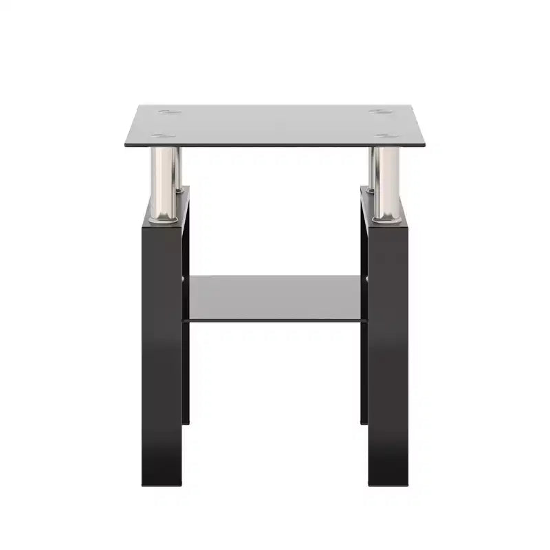 Mesa de centro cuadrada de cristal de 2 niveles con estante de almacenamiento, mesa de té moderna para sala de estar u oficina