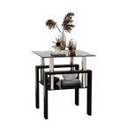 Mesa de centro cuadrada de cristal de 2 niveles con estante de almacenamiento, mesa de té moderna para sala de estar u oficina
