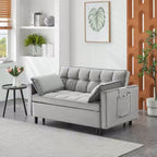 MAYEERTY Sofá cama moderno de terciopelo de dos plazas con almohadas y bolsillos para sala de estar o dormitorio, color gris