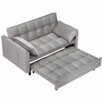 MAYEERTY Sofá cama moderno de terciopelo de dos plazas con almohadas y bolsillos para sala de estar o dormitorio, color gris