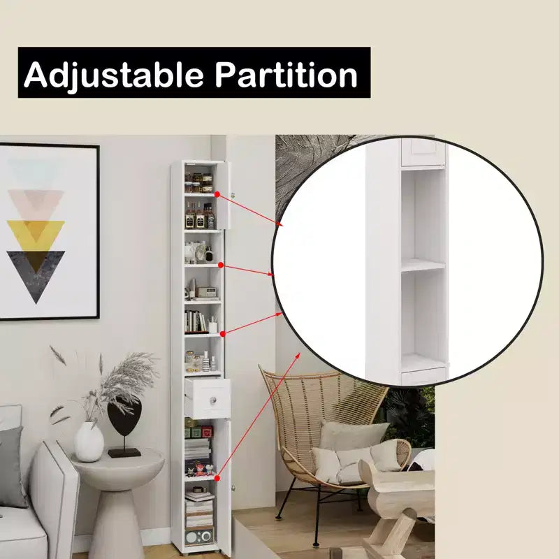 Mueble Alto y Delgado de Almacenamiento para Baño GDFStudio Fayette con Cajón y Estantes Ajustables