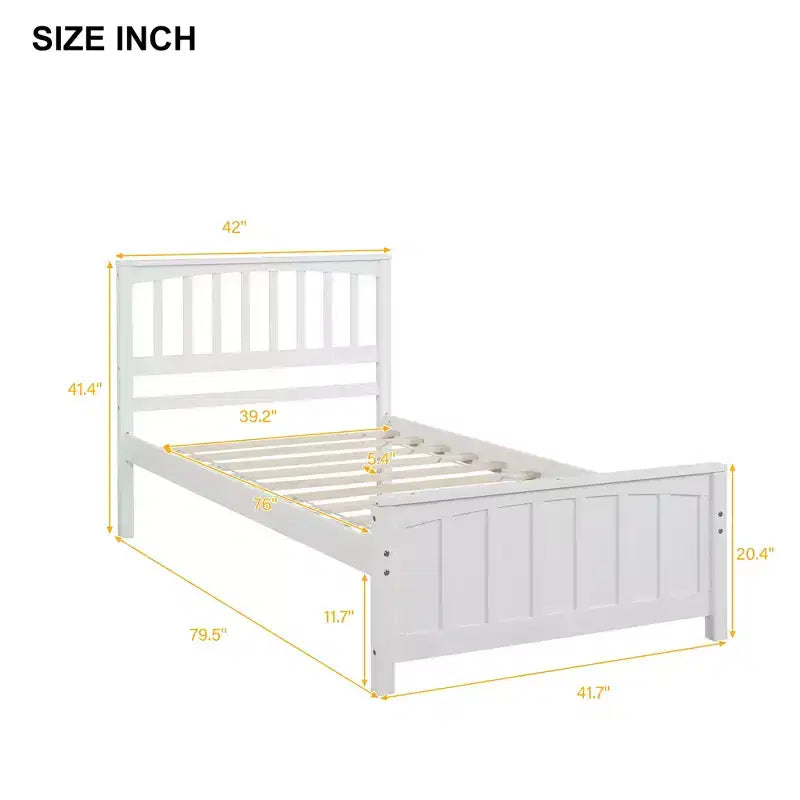 Cama de plataforma de madera maciza tamaño individual, base de cama de madera individual con cabecero para dormitorio