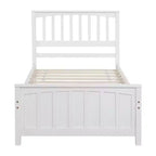 Cama de plataforma de madera maciza tamaño individual, base de cama de madera individual con cabecero para dormitorio