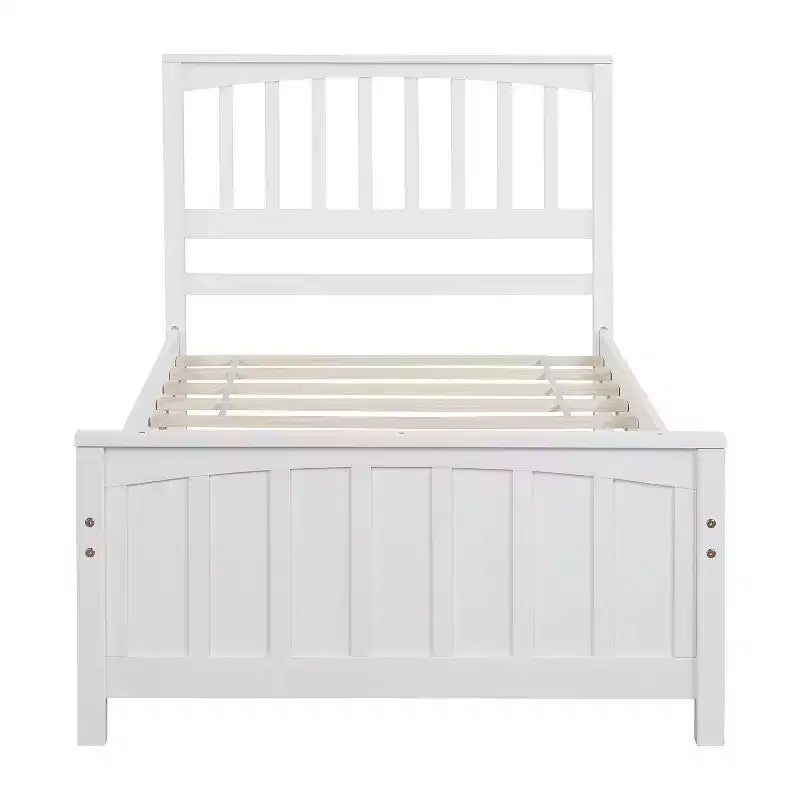 Cama de plataforma de madera maciza tamaño individual, base de cama de madera individual con cabecero para dormitorio