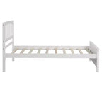Cama de plataforma de madera maciza tamaño individual, base de cama de madera individual con cabecero para dormitorio