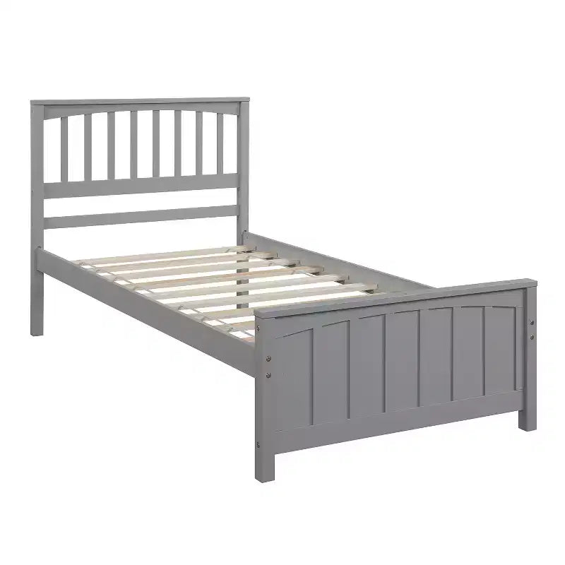 Cama de plataforma de madera maciza tamaño individual, base de cama de madera individual con cabecero para dormitorio