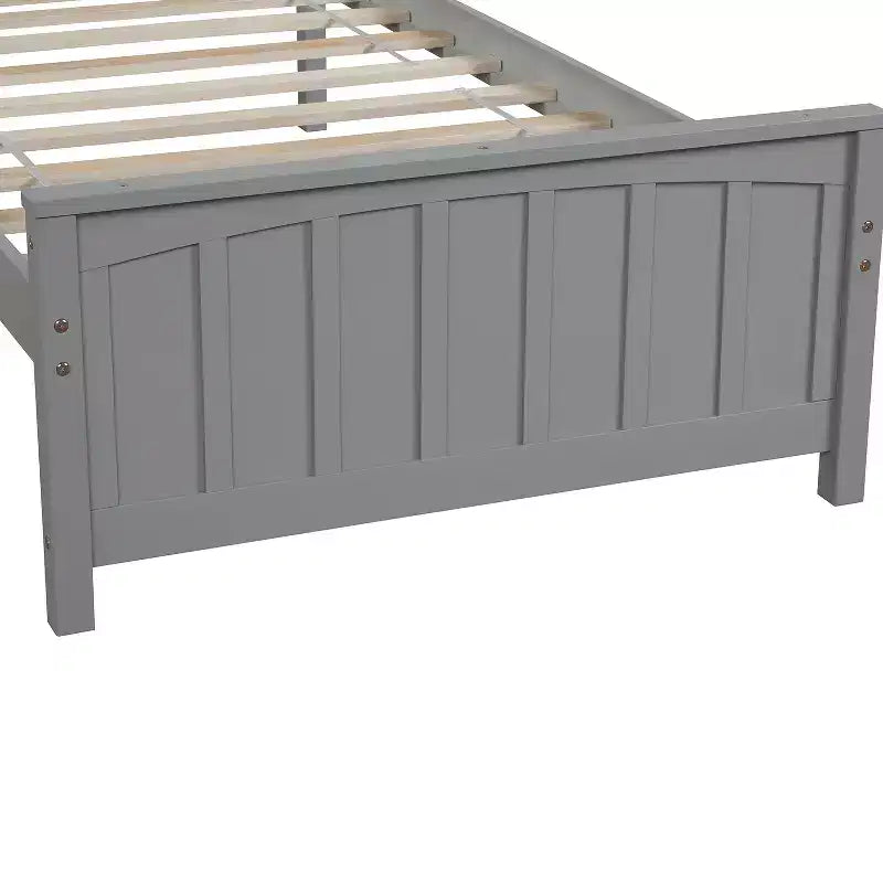 Cama de plataforma de madera maciza tamaño individual, base de cama de madera individual con cabecero para dormitorio