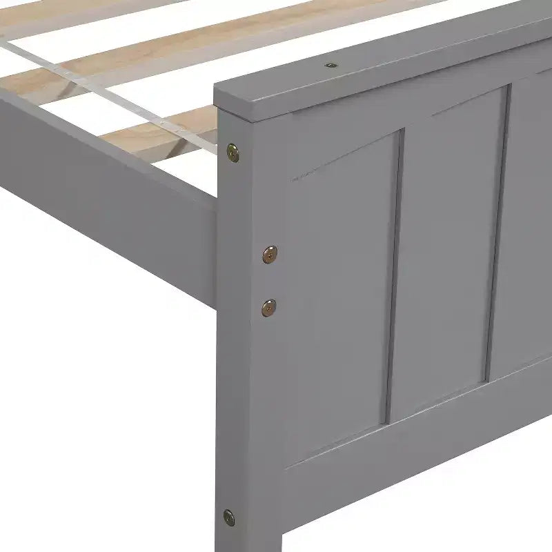 Cama de plataforma de madera maciza tamaño individual, base de cama de madera individual con cabecero para dormitorio