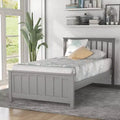 Solid Wood Twin Size Platform Bed, Twin Wooden Bed Frame with Headboard for Bedroom