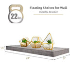 Juego de 3 estantes flotantes rectangulares Sorbus (24x9) con soportes invisibles - para dormitorio, decoración de cocina, estantes de baño