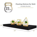 Juego de 3 estantes flotantes rectangulares Sorbus (24x9) con soportes invisibles - para dormitorio, decoración de cocina, estantes de baño