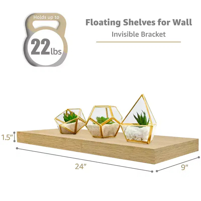 Juego de 3 estantes flotantes rectangulares Sorbus (24x9) con soportes invisibles - para dormitorio, decoración de cocina, estantes de baño