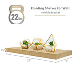 Juego de 3 estantes flotantes rectangulares Sorbus (24x9) con soportes invisibles - para dormitorio, decoración de cocina, estantes de baño