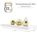 Juego de 3 estantes flotantes rectangulares Sorbus (24x9) con soportes invisibles - para dormitorio, decoración de cocina, estantes de baño