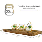 Juego de 3 estantes flotantes rectangulares Sorbus (24x9) con soportes invisibles - para dormitorio, decoración de cocina, estantes de baño