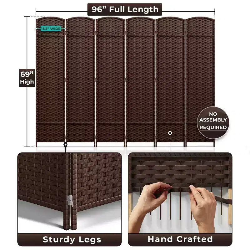 Separadores de ambientes Sorbus extra anchos de doble bisagra y 6 paneles - Biombos plegables de diseño de malla tejida a mano, divisor de pared para separación de ambientes