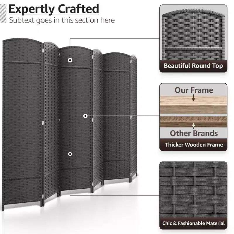 Separadores de ambientes Sorbus extra anchos de doble bisagra y 6 paneles - Biombos plegables de diseño de malla tejida a mano, divisor de pared para separación de ambientes