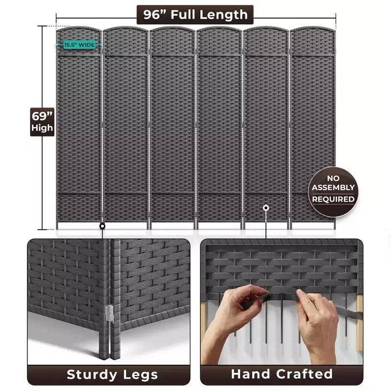Separadores de ambientes Sorbus extra anchos de doble bisagra y 6 paneles - Biombos plegables de diseño de malla tejida a mano, divisor de pared para separación de ambientes