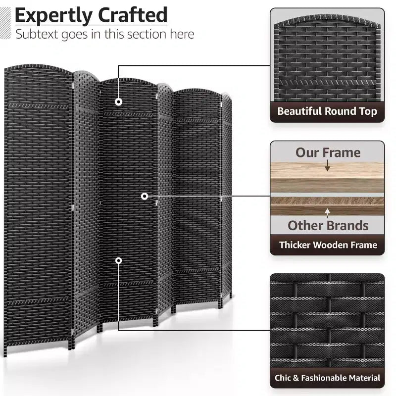 Separadores de ambientes Sorbus extra anchos de doble bisagra y 6 paneles - Biombos plegables de diseño de malla tejida a mano, divisor de pared para separación de ambientes