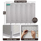 Separadores de ambientes Sorbus extra anchos de doble bisagra y 6 paneles - Biombos plegables de diseño de malla tejida a mano, divisor de pared para separación de ambientes