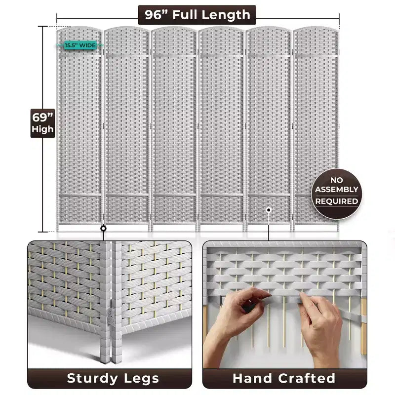 Separadores de ambientes Sorbus extra anchos de doble bisagra y 6 paneles - Biombos plegables de diseño de malla tejida a mano, divisor de pared para separación de ambientes