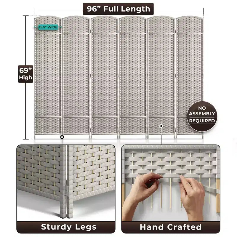 Separadores de ambientes Sorbus extra anchos de doble bisagra y 6 paneles - Biombos plegables de diseño de malla tejida a mano, divisor de pared para separación de ambientes