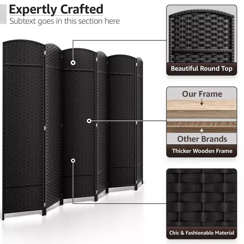 Separadores de ambientes Sorbus extra anchos de doble bisagra y 6 paneles - Biombos plegables de diseño de malla tejida a mano, divisor de pared para separación de ambientes