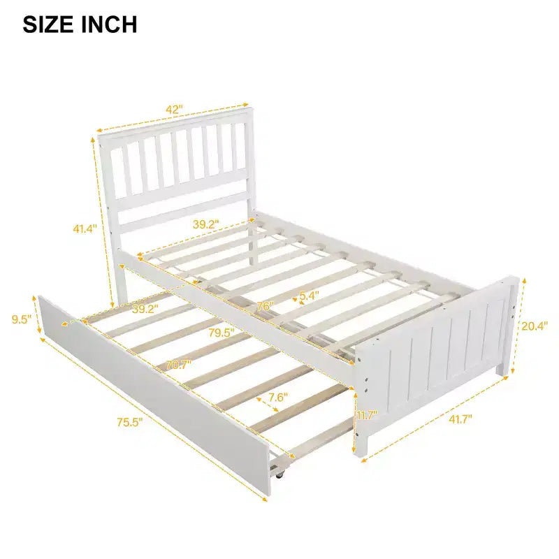 Plataforma doble con nido, estructura de cama de madera con cabecero y pie de cama para dormitorio